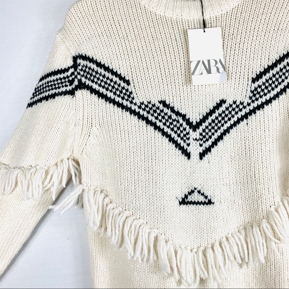NWT Zara Girls Fringed Jacquard Sweater - Picture 3 of 3